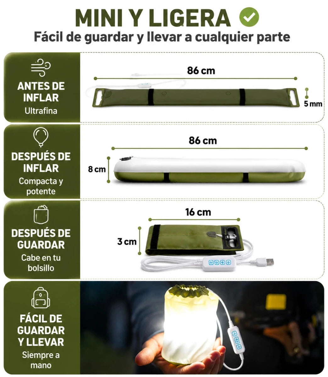 ¿Sin luz cuando más la necesitas? Infla, conecta y tendrás luz potente al instante. - Encantory